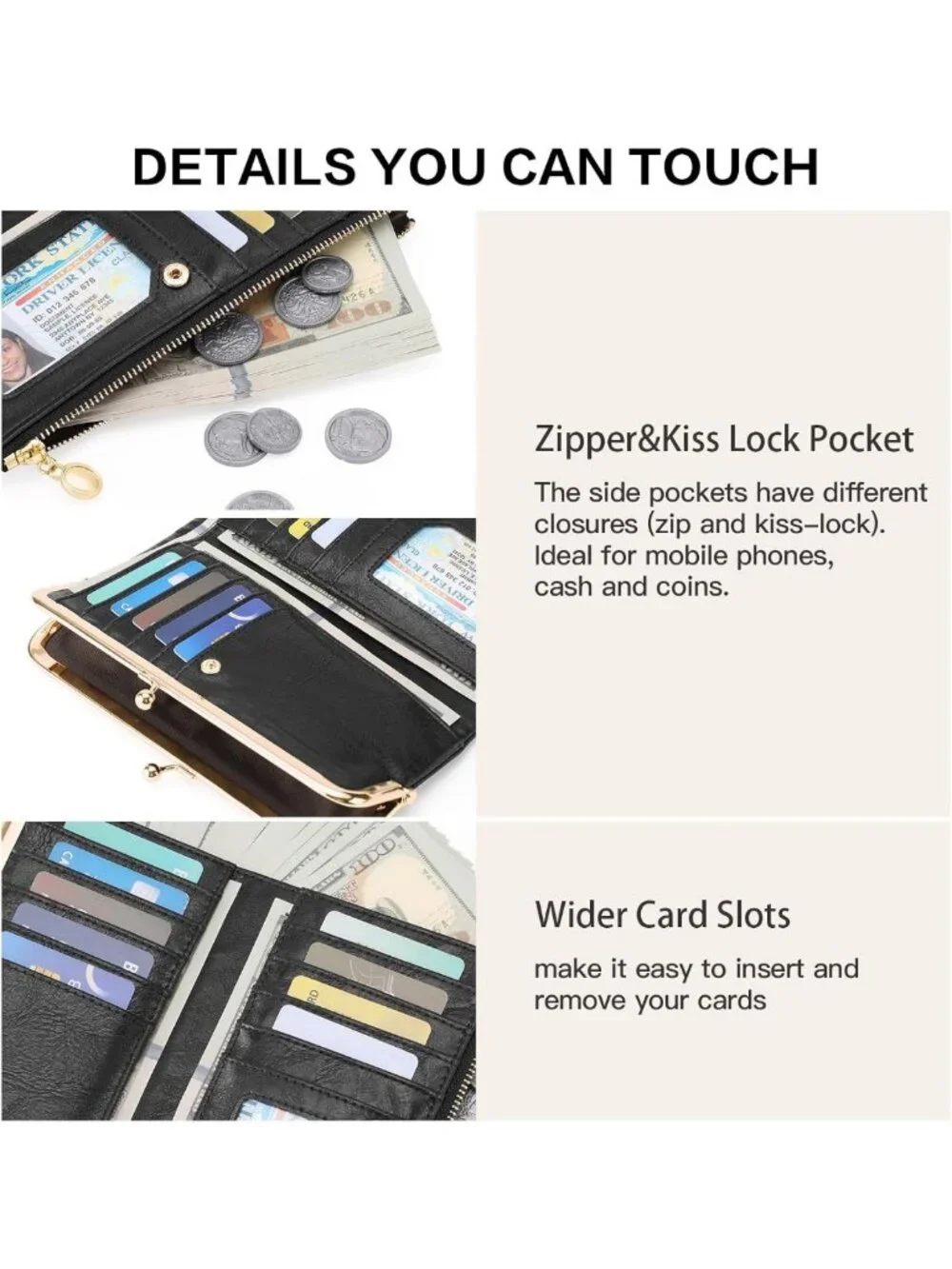 Vintage Leather Bifold Wallet for Women | Kiss Lock Clutch Purse & Card Holder